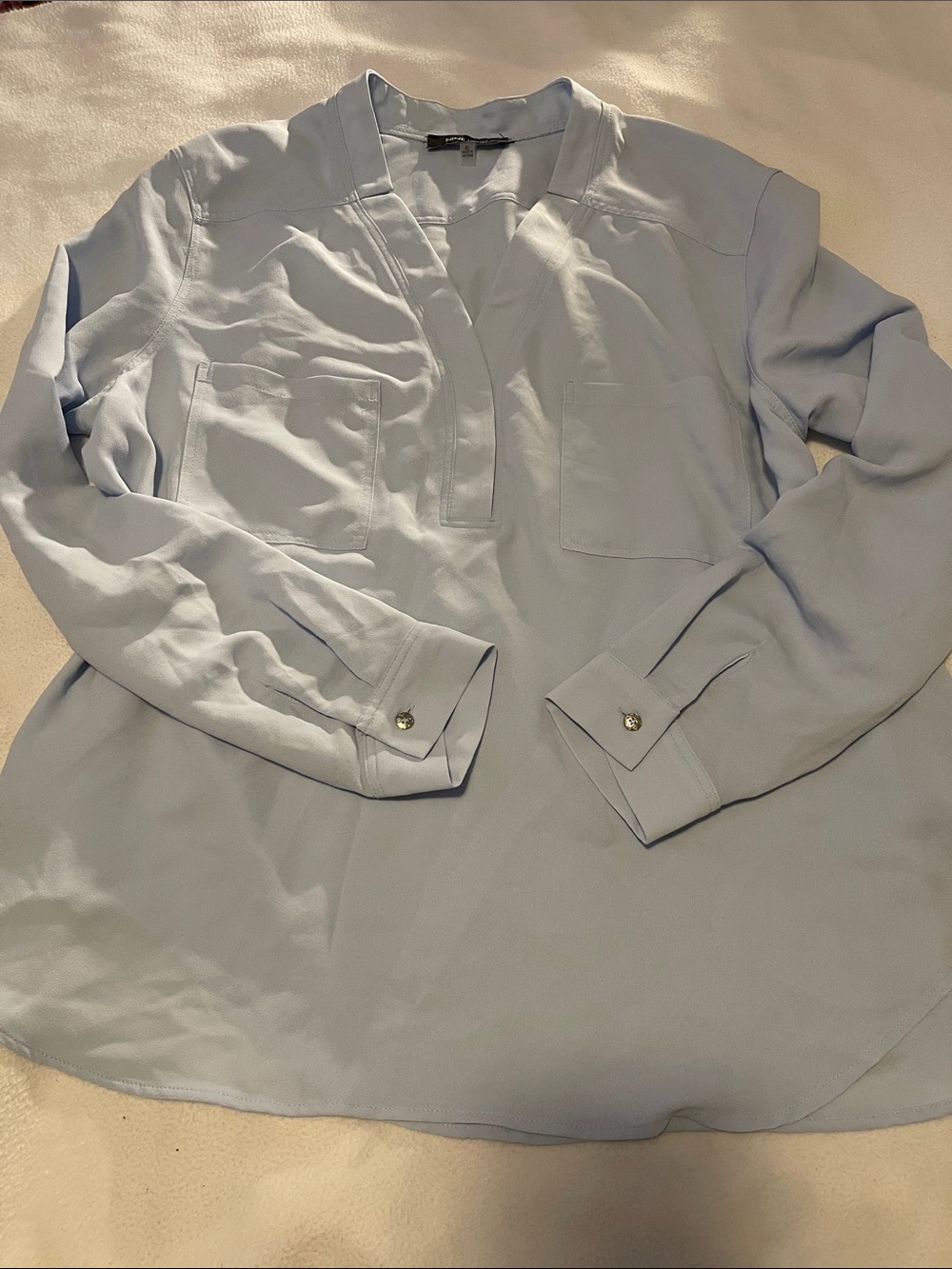 Nine West Light Blue Long-Sleeve Button-Front Pocket Tunic